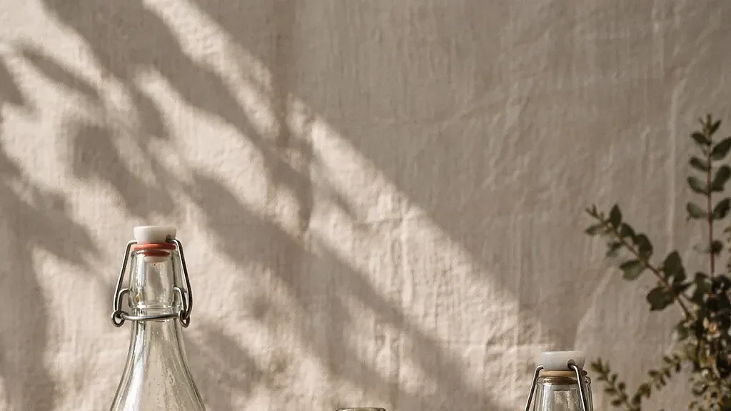 Bocaux et verres d'infusions maison alignés sur un linge, lumière naturelle.